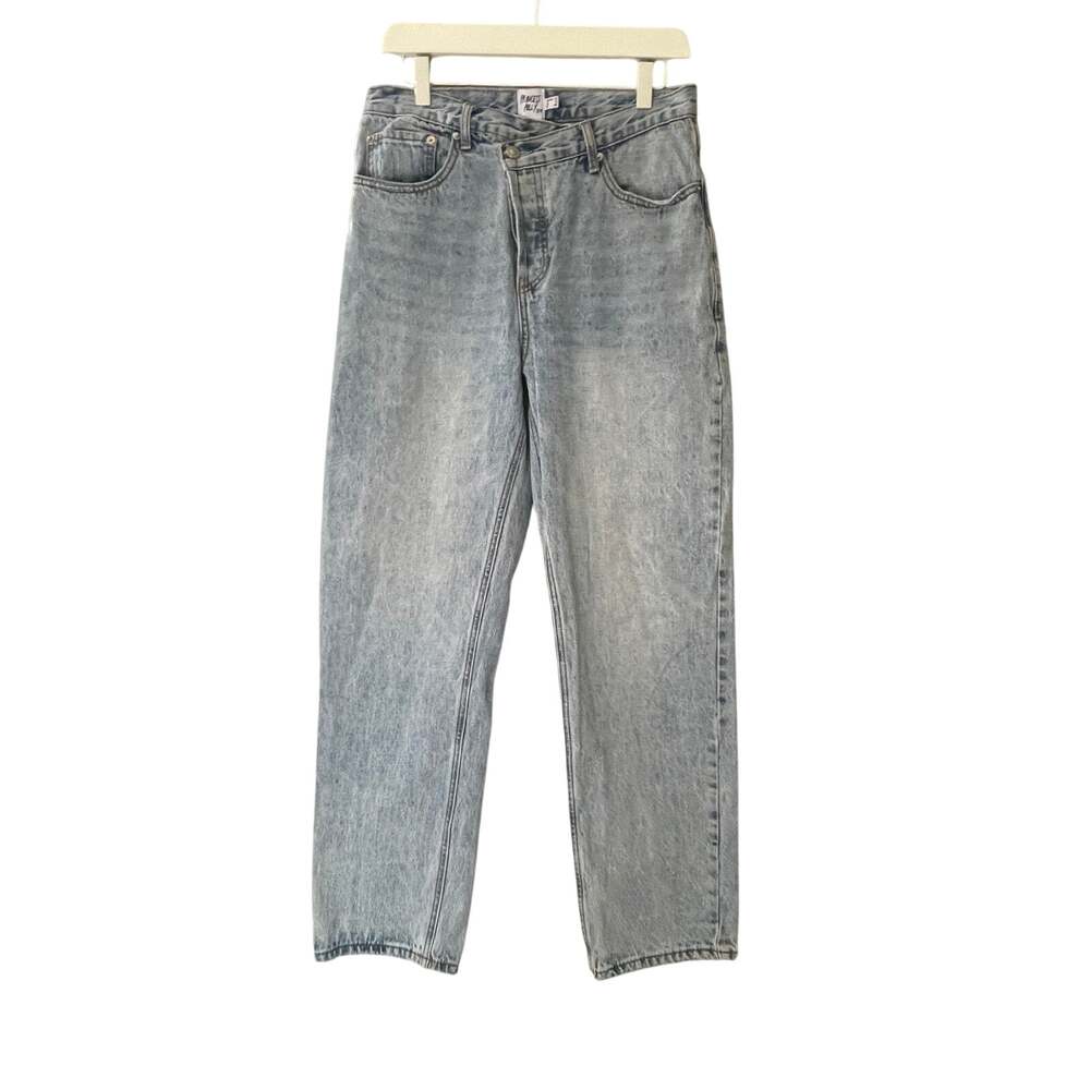 Princess Polly Holly Asymmetric Light Wash Straight Leg Jeans Size 8 WORN ONCE